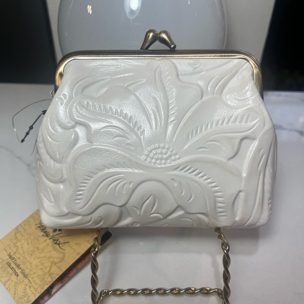Patricia Nash LATTE Large Borse Tooled Leather Coin Bag/Key Fob NWT
